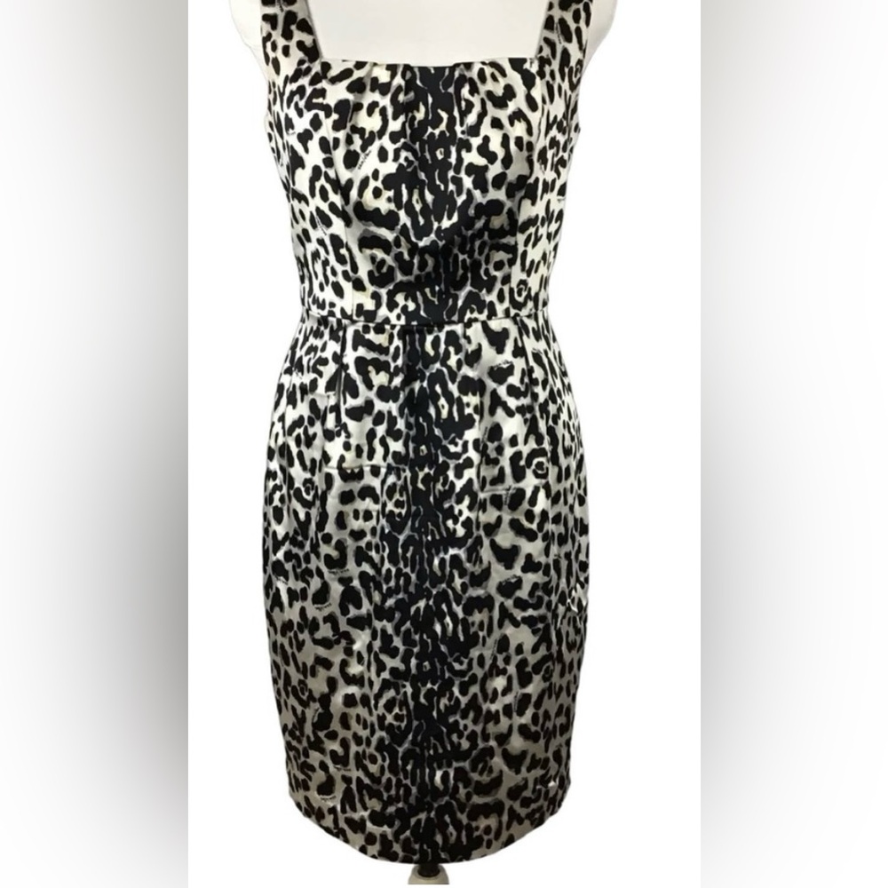 WHBM White House Black Market Satin Stretch Fitted Sheath Dress Leopard Print 6